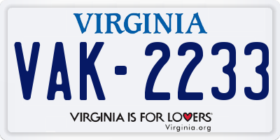 VA license plate VAK2233