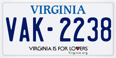 VA license plate VAK2238
