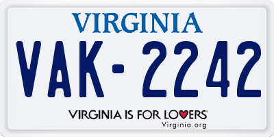 VA license plate VAK2242
