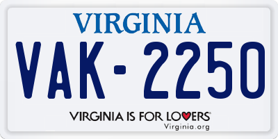 VA license plate VAK2250