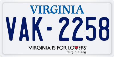VA license plate VAK2258