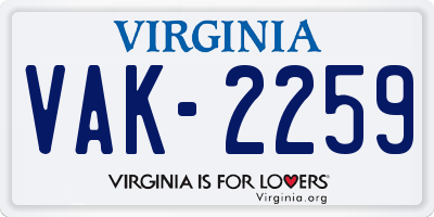 VA license plate VAK2259
