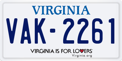 VA license plate VAK2261