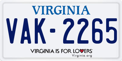 VA license plate VAK2265
