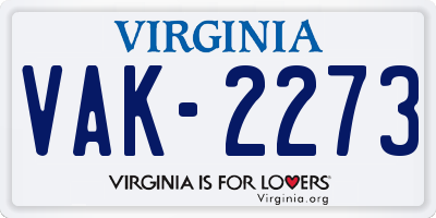 VA license plate VAK2273