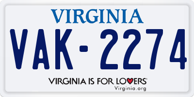 VA license plate VAK2274