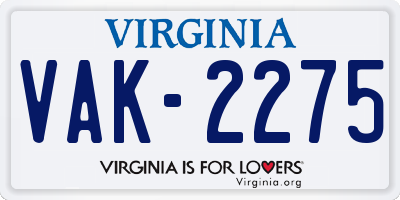 VA license plate VAK2275