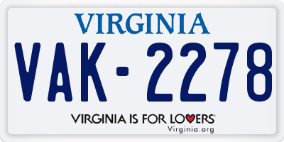 VA license plate VAK2278