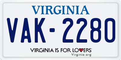 VA license plate VAK2280