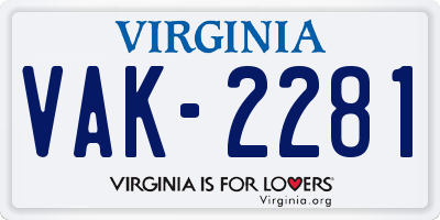 VA license plate VAK2281