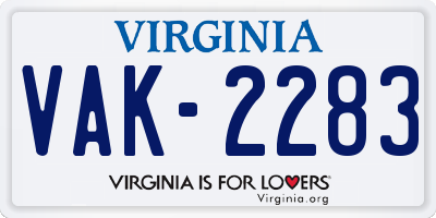 VA license plate VAK2283