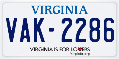 VA license plate VAK2286