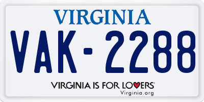 VA license plate VAK2288