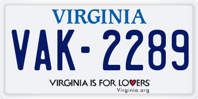 VA license plate VAK2289