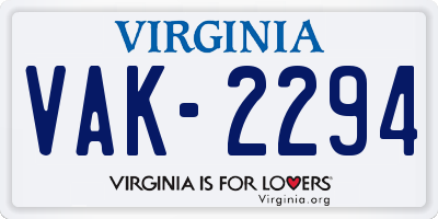 VA license plate VAK2294