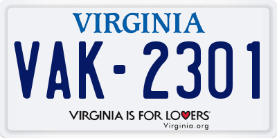VA license plate VAK2301