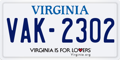 VA license plate VAK2302