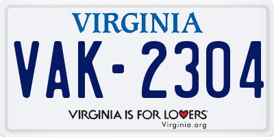VA license plate VAK2304