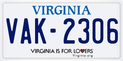 VA license plate VAK2306