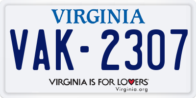 VA license plate VAK2307