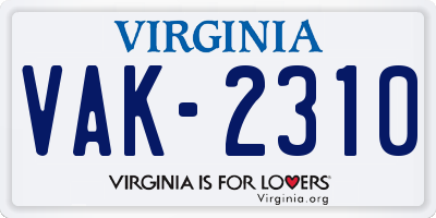 VA license plate VAK2310