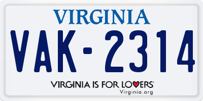 VA license plate VAK2314
