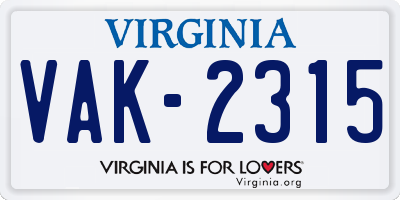 VA license plate VAK2315