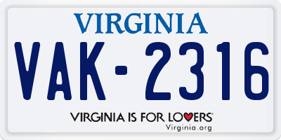 VA license plate VAK2316