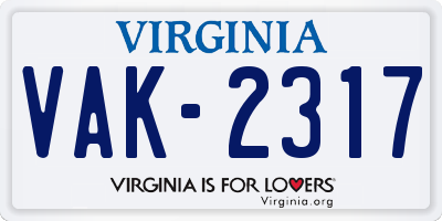 VA license plate VAK2317
