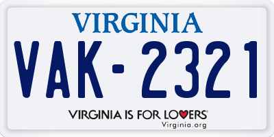 VA license plate VAK2321