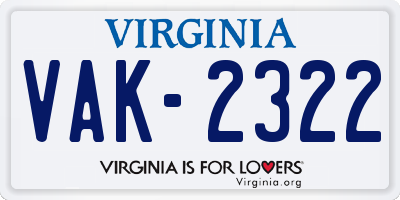 VA license plate VAK2322