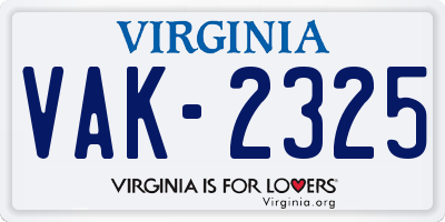 VA license plate VAK2325