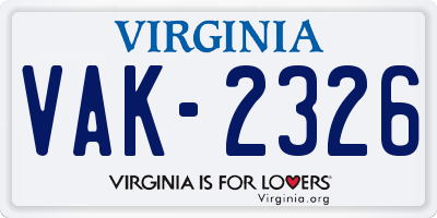 VA license plate VAK2326
