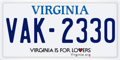 VA license plate VAK2330
