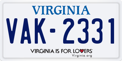 VA license plate VAK2331