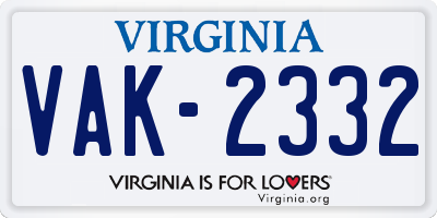 VA license plate VAK2332