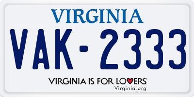 VA license plate VAK2333