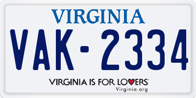 VA license plate VAK2334