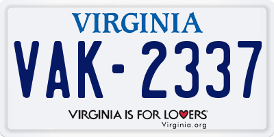 VA license plate VAK2337