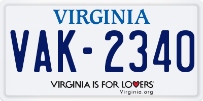 VA license plate VAK2340