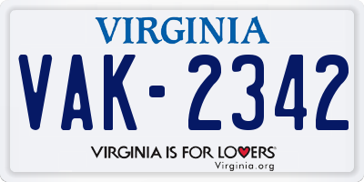 VA license plate VAK2342