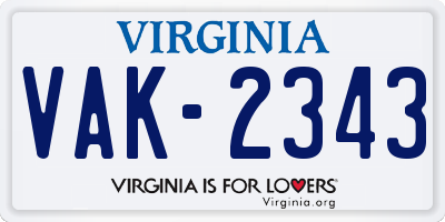 VA license plate VAK2343