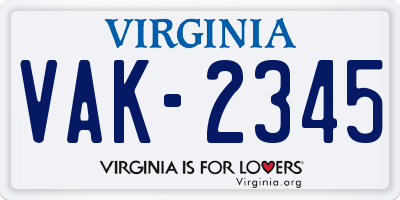 VA license plate VAK2345