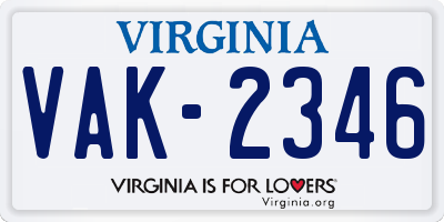 VA license plate VAK2346