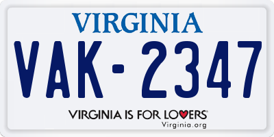 VA license plate VAK2347