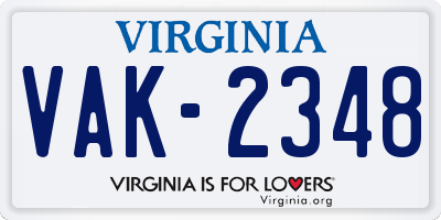 VA license plate VAK2348