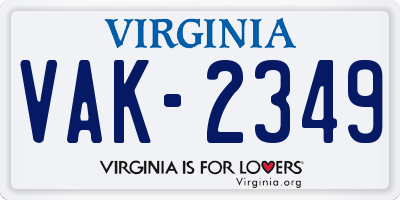 VA license plate VAK2349