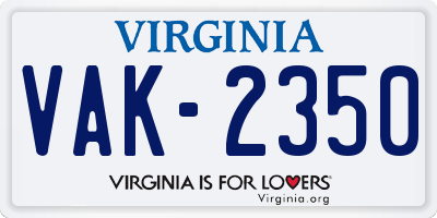 VA license plate VAK2350