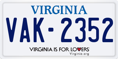 VA license plate VAK2352