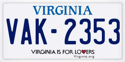 VA license plate VAK2353